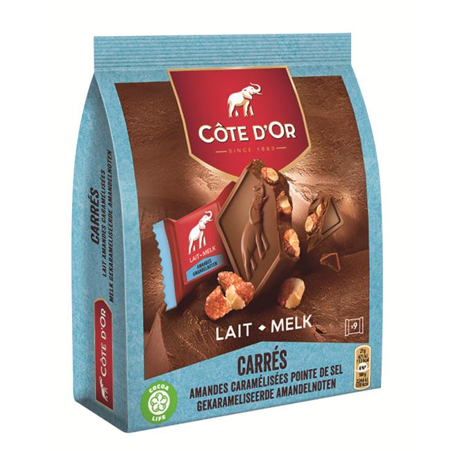 Milk Chocolate Mini Carre Tablets With Caramelised Almonds In Bag Milk Chocolate Mini Carre Tablets With Caramelised Almonds In Bag