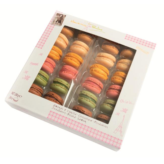 Assortment Of 24 Macarons In Gift Box - Almond & Vanilla, Pistachio, Chocolate, Strawberry, Lemon And Coffee Assortment Of 24 Macarons In Gift Box - Almond & Vanilla, Pistachio, Chocolate, Strawberry, Lemon And Coffee